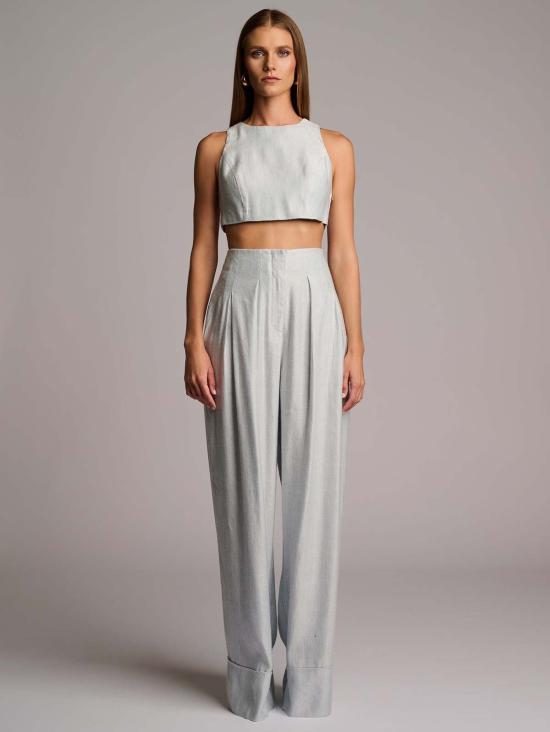  헤브론 스트레이트 팬츠 로리 팬츠 블루 샴브레이 - HEVRON