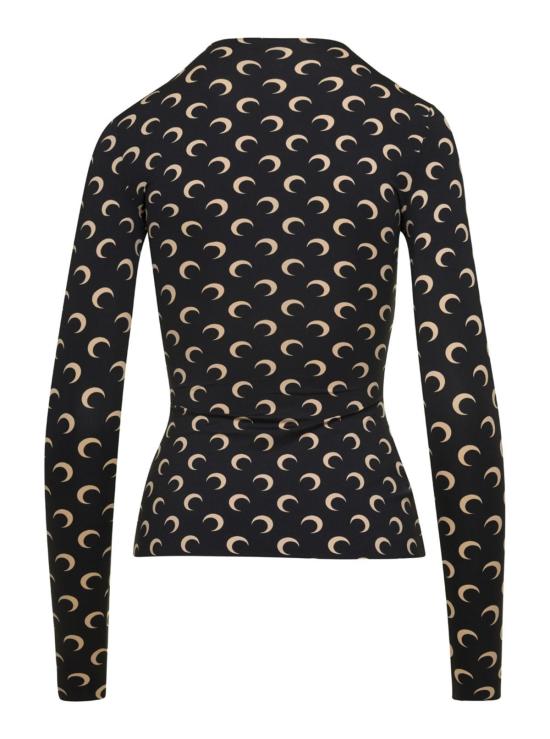  마린세르 긴팔 티셔츠 마린 세르 크루넥 올오버 크레센트 문 프린트 티셔츠 블랙 - MARINE SERRE