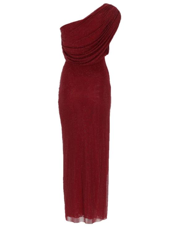  셀프 포트레이트 미디 원피스 미디 드레스 (라인스톤 장식, 버건디 색상) - SELF PORTRAIT