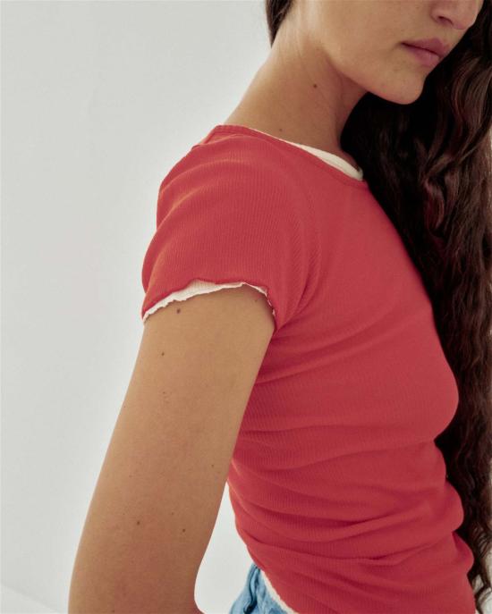  사야카 다비스 뉴욕 반팔 티셔츠 사야카 데이비스 뉴욕 캡 슬리브 티셔츠 포피 레드 - SAYAKA DAVIS NEW YORK