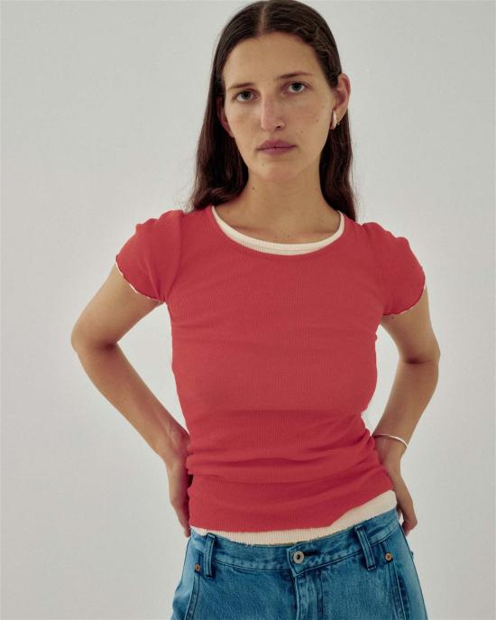  사야카 다비스 뉴욕 반팔 티셔츠 사야카 데이비스 뉴욕 캡 슬리브 티셔츠 포피 레드