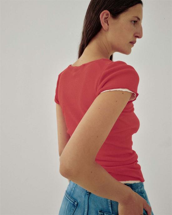  사야카 다비스 뉴욕 반팔 티셔츠 사야카 데이비스 뉴욕 캡 슬리브 티셔츠 포피 레드 - SAYAKA DAVIS NEW YORK