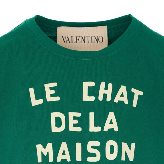  발렌티노 가라바니 탑 Valentino Garavani Le Chat De La Maison 프린트 티셔츠 그린 - VALENTINO GARAVANI