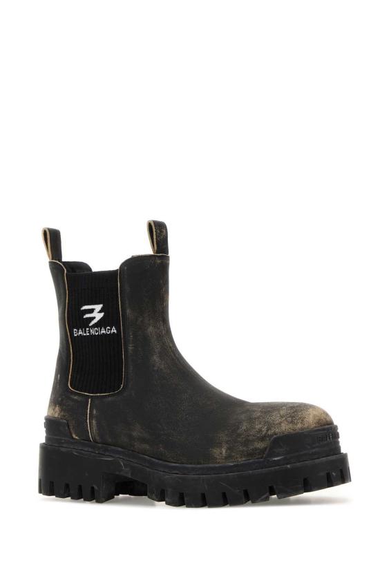  발렌시아가 부츠 슬레이트 가죽 첼시 스트라이크 앵클  블랙/베이지 화이트 로고 - BALENCIAGA