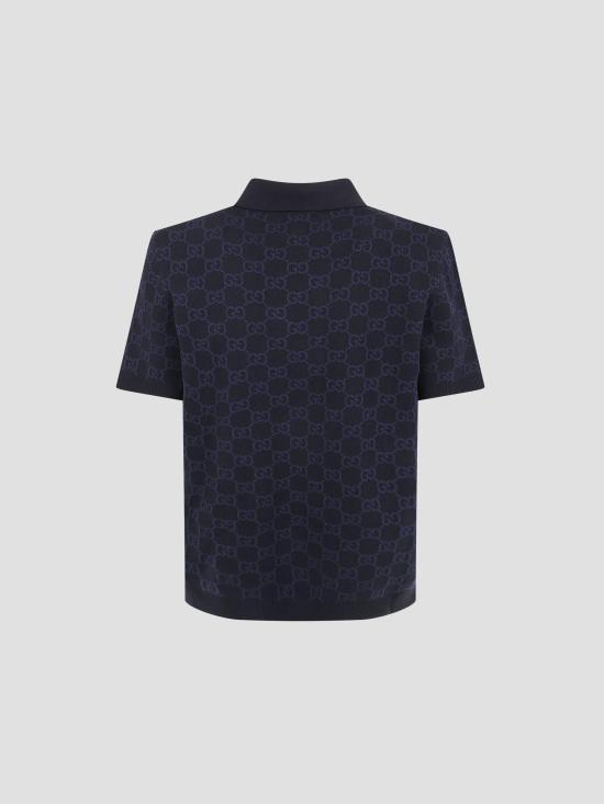 26SS 구찌 GG 코튼 실크 자카드 폴로 셔츠 855058XKFEN 4588 DARK NAVY - GUCCI
