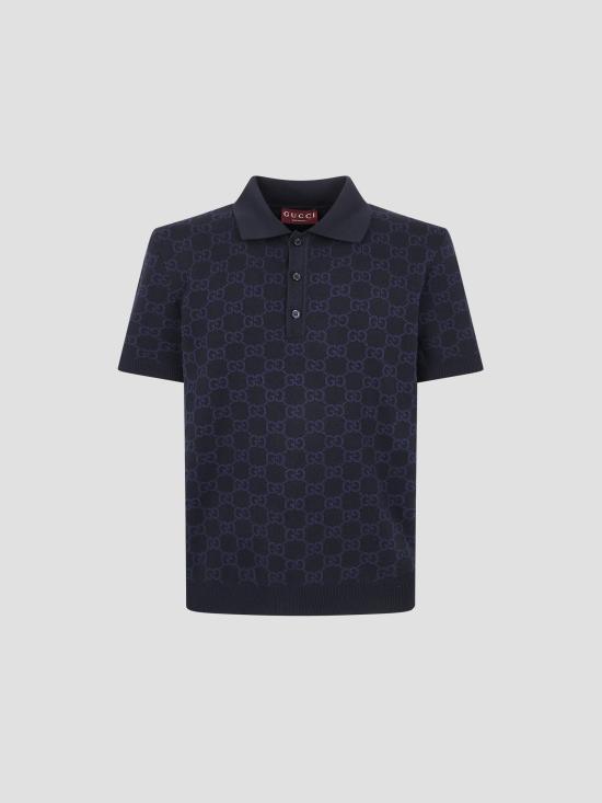 26SS 구찌 GG 코튼 실크 자카드 폴로 셔츠 855058XKFEN 4588 DARK NAVY