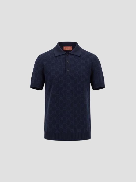 26SS 구찌 GG 코튼 실크 자카드 폴로 셔츠 855058XKFEN 4588 DARK NAVY