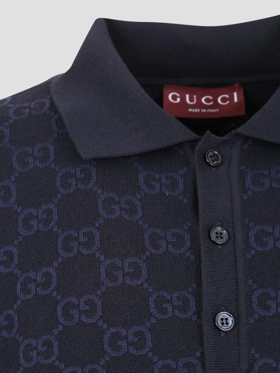 26SS 구찌 GG 코튼 실크 자카드 폴로 셔츠 855058XKFEN 4588 DARK NAVY - GUCCI