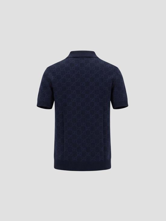 26SS 구찌 GG 코튼 실크 자카드 폴로 셔츠 855058XKFEN 4588 DARK NAVY - GUCCI