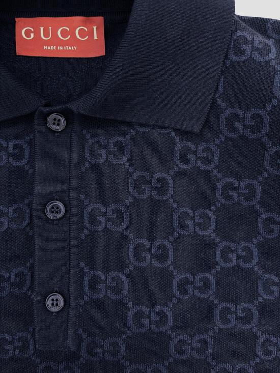 26SS 구찌 GG 코튼 실크 자카드 폴로 셔츠 855058XKFEN 4588 DARK NAVY - GUCCI