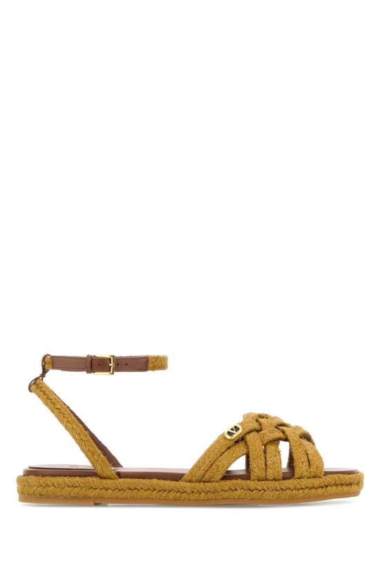  발렌티노 가라바니 샌들 머스터드 라피아 V 로고 시그니처  머스터드