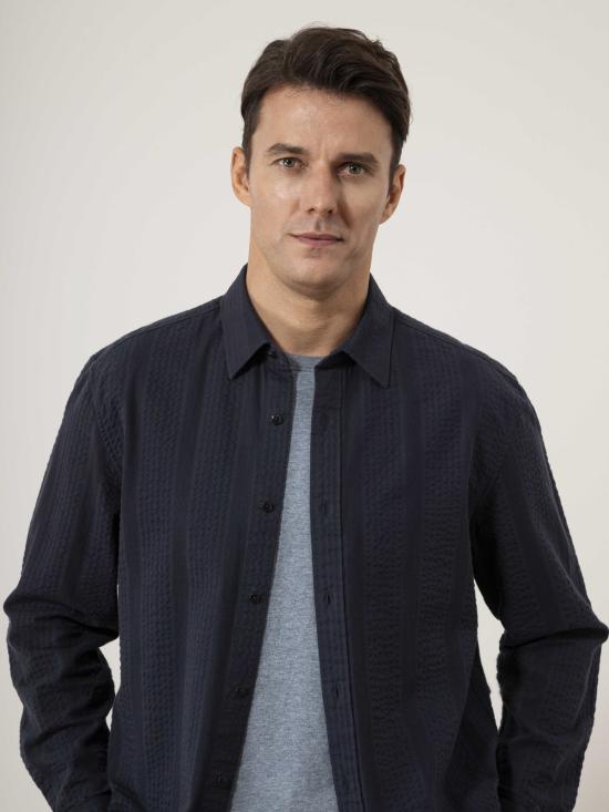  O.N.S 탑 바릭 도비 스트라이프 오버셔츠 다크 네이비 - OTHER BRANDS