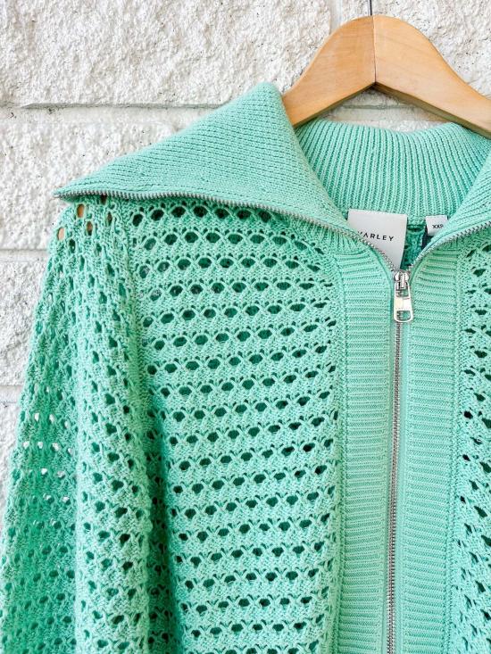  발리 스웨터 바를리 엘로이즈 풀집 니트  더스티 제이드 그린 - VARLEY