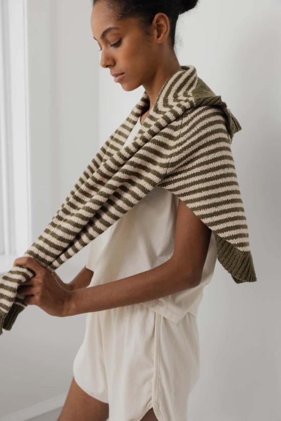  울 하이드 가디건 스트라이프 봄버 - WOL HIDE