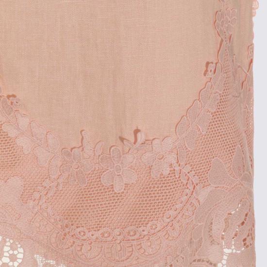  트윈셋 숏 원피스 핑크 린넨 미니 드레스 펄 로즈 - TWINSET