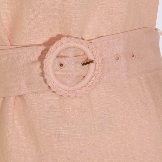  트윈셋 숏 원피스 핑크 린넨 미니 드레스 펄 로즈 - TWINSET