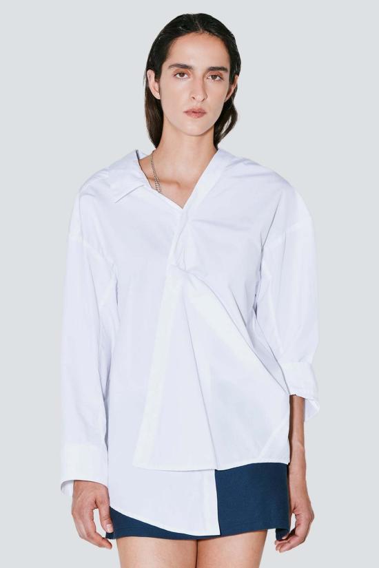  파콘 자크민 탑 페이컨 자크민 찰스 단추가 제대로 채워지지 않은 셔츠 흰색