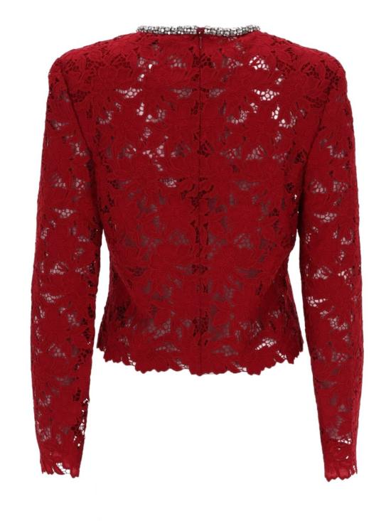  셀프 포트레이트 블라우스 레이스 탑 크리스털 장식 버건디 색상 - SELF PORTRAIT