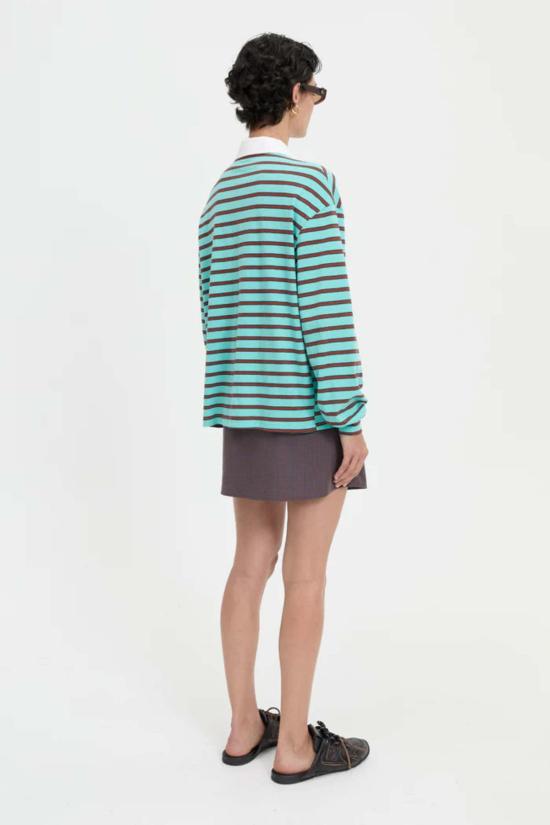  블랑카 긴팔 티셔츠 엘리 폴로 탑 터쿼이즈 - BLANCA