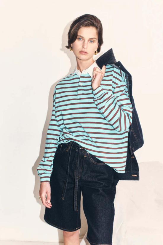  블랑카 긴팔 티셔츠 엘리 폴로 탑 터쿼이즈 - BLANCA