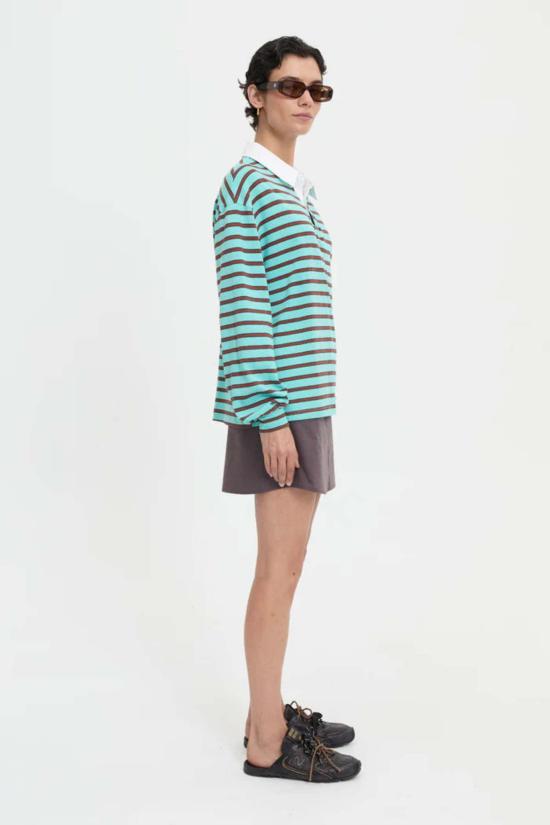  블랑카 긴팔 티셔츠 엘리 폴로 탑 터쿼이즈 - BLANCA