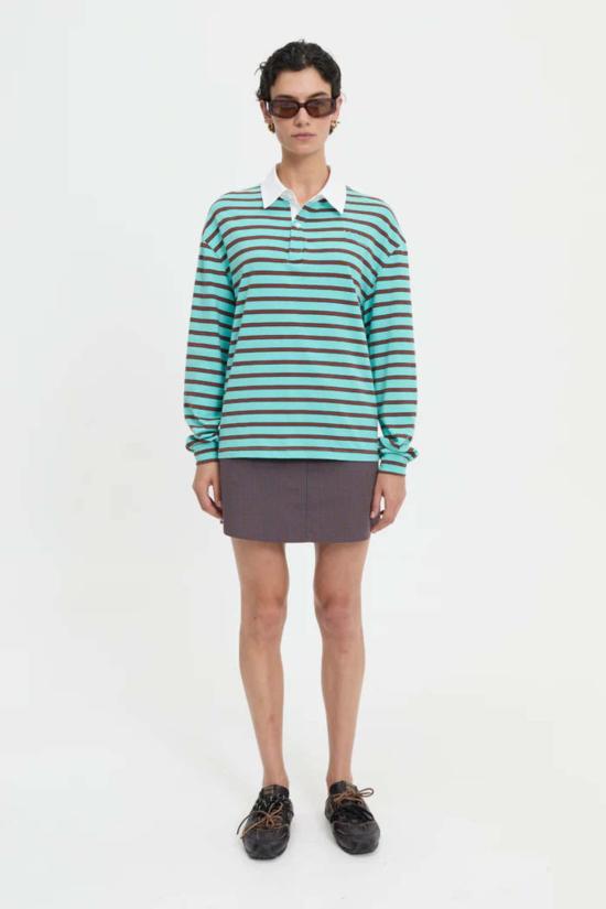  블랑카 긴팔 티셔츠 엘리 폴로 탑 터쿼이즈