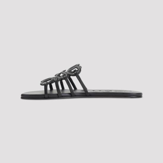 26SS 로에베 페탈 애너그램 소프트 카프스킨 슬라이드 LPEA465X06 1100 BLACK DOM - LOEWE