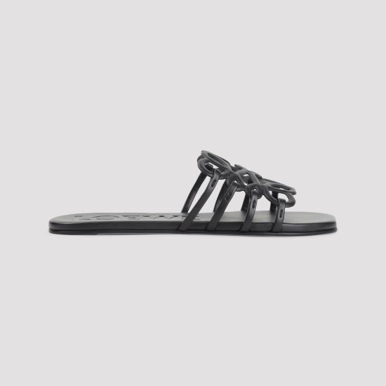 26SS 로에베 페탈 애너그램 소프트 카프스킨 슬라이드 LPEA465X06 1100 BLACK DOM - LOEWE
