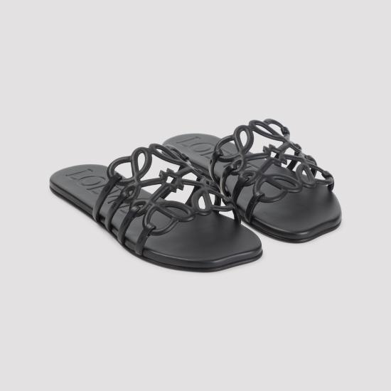 26SS 로에베 페탈 애너그램 소프트 카프스킨 슬라이드 LPEA465X06 1100 BLACK DOM - LOEWE