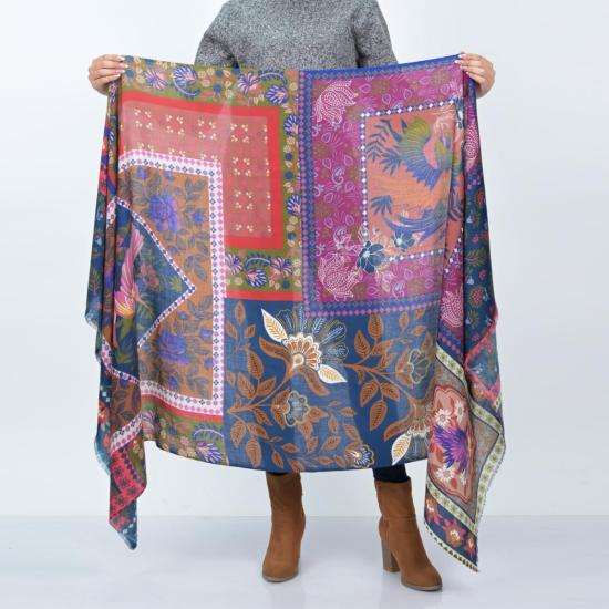  비스마야 머플러/스카프 송버드 직사각형 울 스카프 블루 레드 - VISMAYA