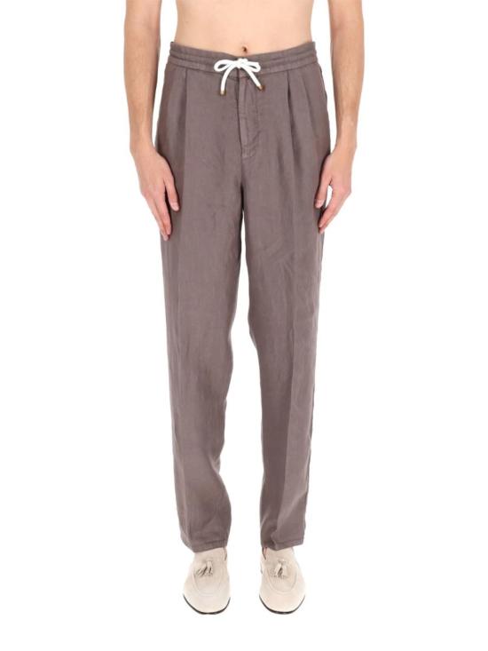  브루넬로 쿠치넬리 스트레이트 팬츠 Brunello Cucinelli 린넨 팬츠 브라운 - BRUNELLO CUCINELLI