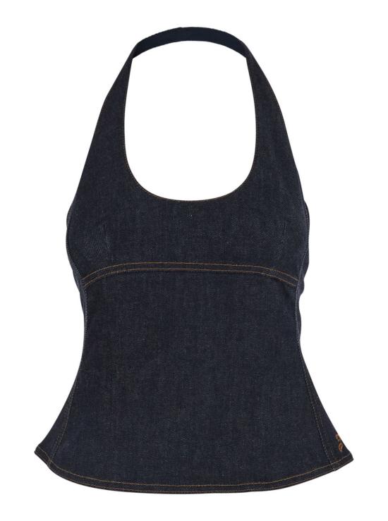  자크뮈스 블라우스 홀터넥 데님 탑 블루