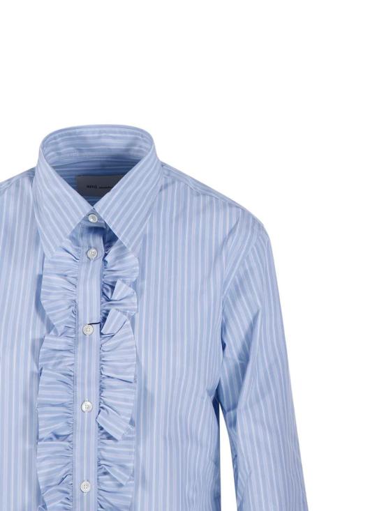 26SS 아미 코튼 롱 슬리브 러플 어드저스티드 셔츠 캐시미어 FSH821CO0219 4844BLEUCACHE - AMI