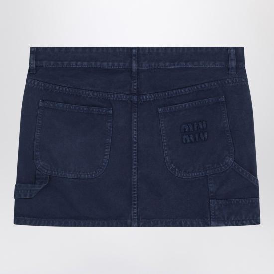 25SS 미우미우 로고 아플리케 미니 스커트 MG2340OOO1350 F0589 Indigo Blue - MIU MIU