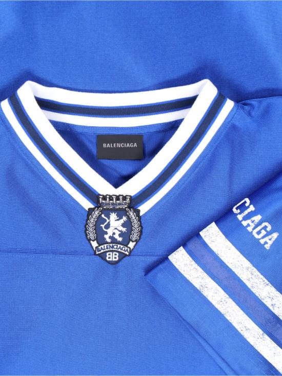  발렌시아가 반팔 티셔츠 3 B 풋볼 티셔츠 블루 - BALENCIAGA