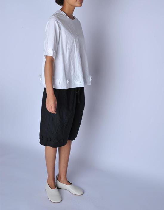  SCHA 블라우스 샤 V 백 엘보 슬리브 플라워 탑 화이트 - OTHER BRANDS