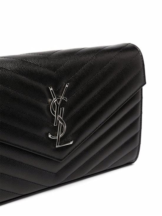 26SS 생로랑 그랑 드 뿌드르 엠보스드 레더 카산드라 마틀라세 체인 지갑 377828BOW02 1000 BLACK - SAINT LAURENT