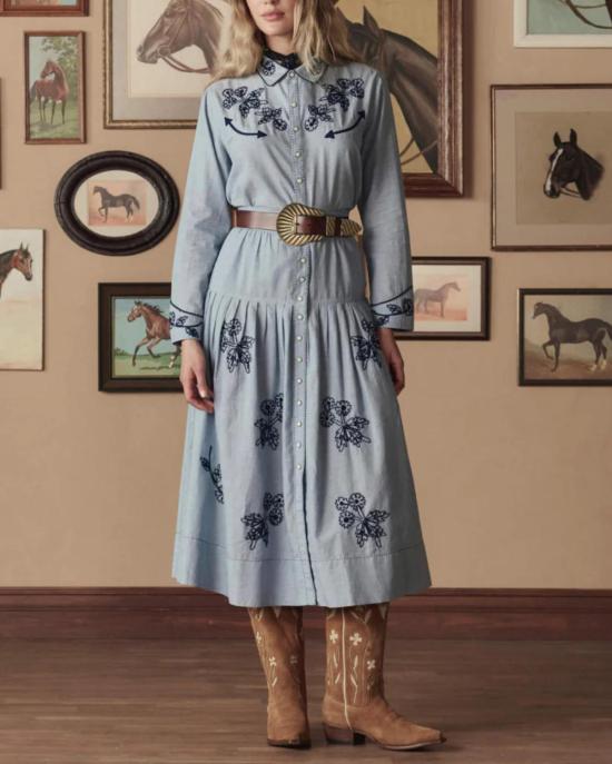  더 그레이트 탑 . 자수 웨스턴 셔츠 샴브레이 - THE GREAT