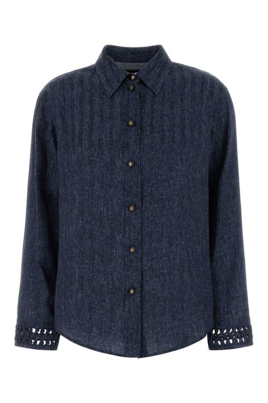  조르지오 아르마니 탑 프린트 실크 셔츠 데님