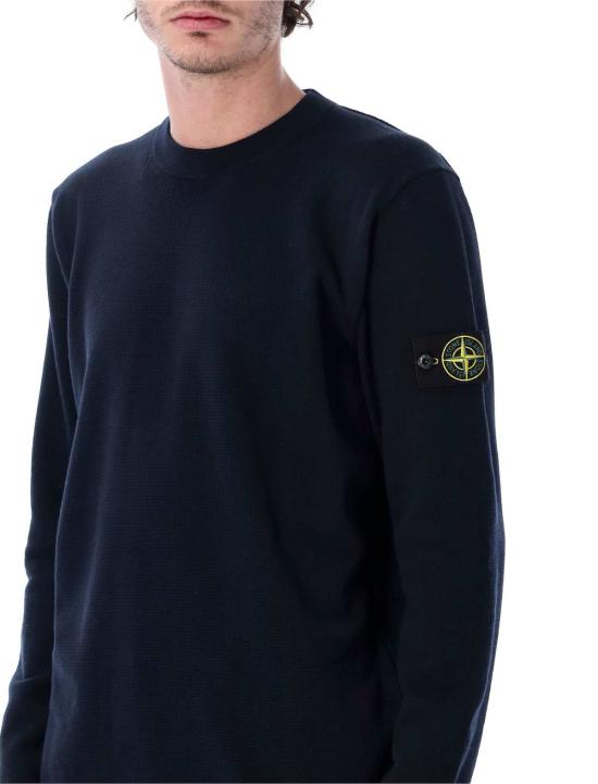  스톤 아일랜드 스웨터 마이크로 스티치 코튼 니트  네이비 - STONE ISLAND