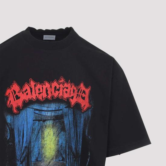  발렌시아가 반팔 티셔츠 미디엄 핏 티셔츠 블랙 - BALENCIAGA