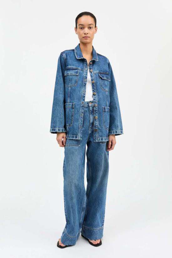  Skall 데님 자켓 스칼 마고 셔츠 오버셔츠 슬라우치 블루