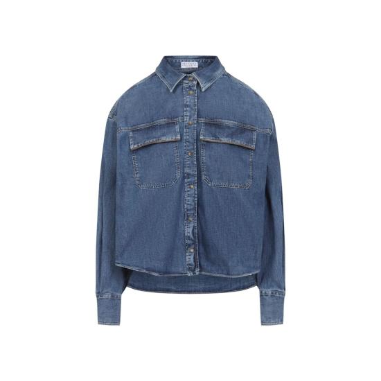  브루넬로 쿠치넬리 데님 셔츠 Brunello Cucinelli 코튼 셔츠 블루 빈티지 - BRUNELLO CUCINELLI