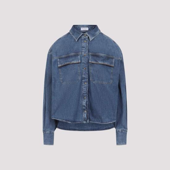  브루넬로 쿠치넬리 데님 셔츠 Brunello Cucinelli 코튼 셔츠 블루 빈티지 - BRUNELLO CUCINELLI