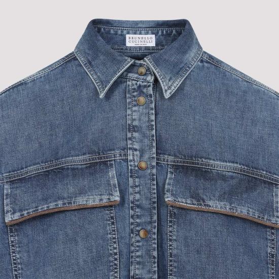  브루넬로 쿠치넬리 데님 셔츠 Brunello Cucinelli 코튼 셔츠 블루 빈티지 - BRUNELLO CUCINELLI