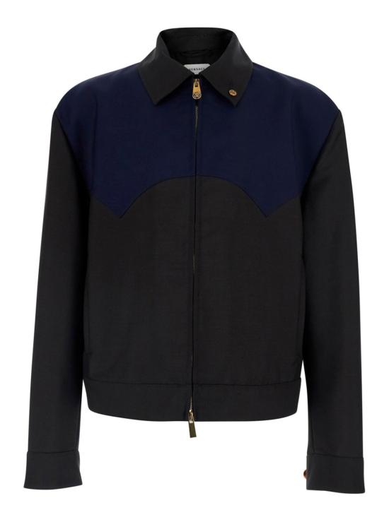  베르사체 봄버 자켓 룩 20 지퍼업 울 재킷 (대조적인 어깨 패널 포함, 브라운)