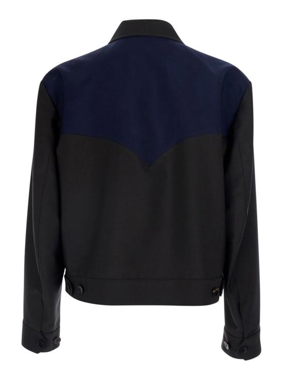  베르사체 봄버 자켓 룩 20 지퍼업 울 재킷 (대조적인 어깨 패널 포함, 브라운) - VERSACE