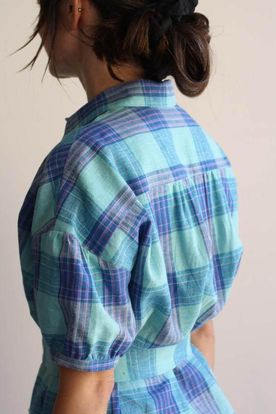  머틀 숏 원피스 키키 드레스 아쿠아 체크 - MYRTLE