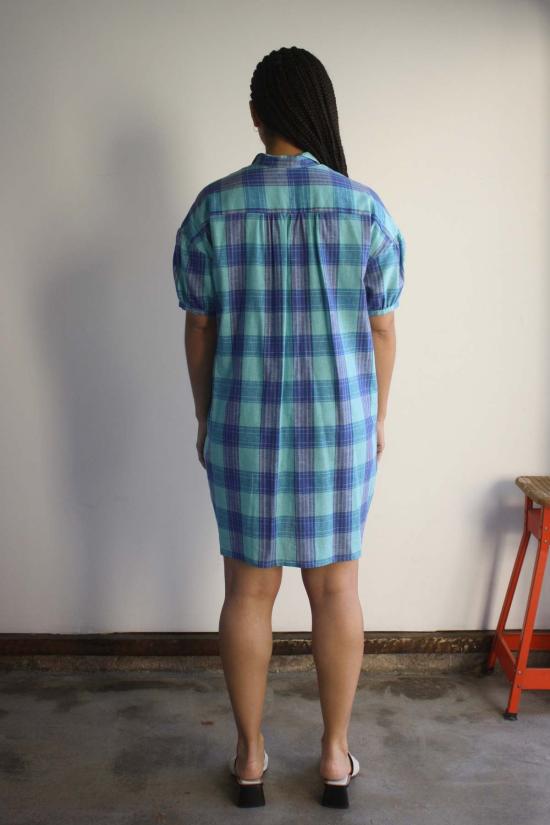  머틀 숏 원피스 키키 드레스 아쿠아 체크 - MYRTLE