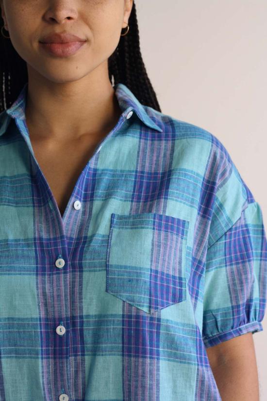  머틀 숏 원피스 키키 드레스 아쿠아 체크 - MYRTLE